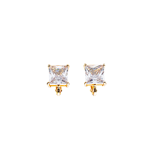 Brinco pressão quadrado cristal ouro semijoia 7257505