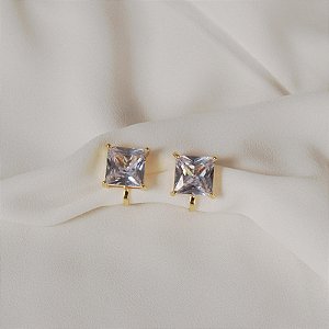 Brinco pressão quadrado cristal ouro semijoia 7257505