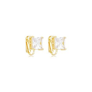 Brinco pressão quadrado cristal ouro semijoia 7257505