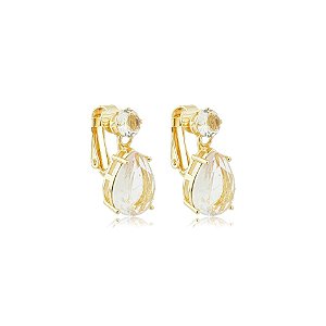 Brinco pressão gota cristal ouro semijoia 7257705