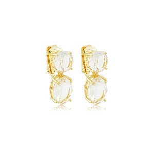 Brinco pressão oval cristal ouro semijoia 7257805
