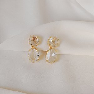 Brinco pressão oval cristal ouro semijoia 7257805