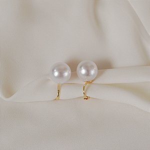 Brinco pressão pérola g ouro semijoia