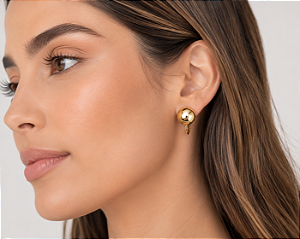 Brinco pressão esfera lisa m ouro semijoia 6180605