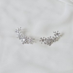 Brinco ear cuff flores zircônia ródio semijoia 26k06022