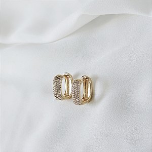 Brinco argolinha retangular zircônia ouro semijoia 26k01015