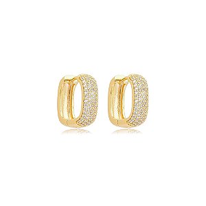 Brinco argolinha retangular zircônia ouro semijoia 26k01015