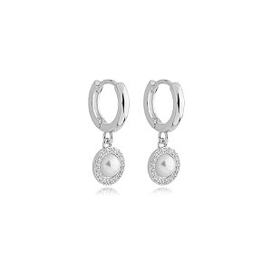 Brinco argolinha penduricalho pérola zircônia ródio semijoia 25a01012