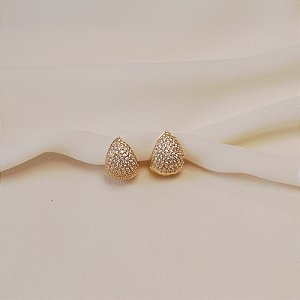 Brinco argolinha gota zircônia ouro semijoia 25k05009