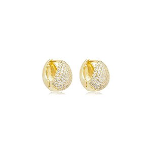 Brinco argolinha gota zircônia ouro semijoia 25k05009