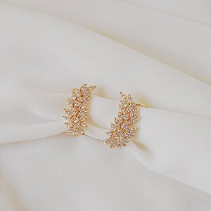 Brinco ear cuff folha zircônia ouro semijoia 25k08008