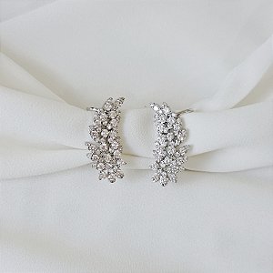 Brinco ear cuff folha zircônia ródio semijoia 25k08008