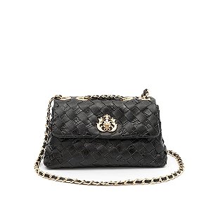 Mini bolsa Isla flap tressê gloss preto ouro