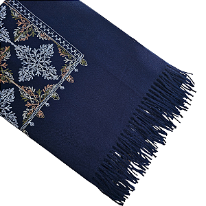 Pashimina cashmere bordado azul marinho