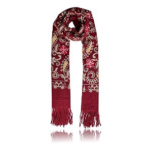 Pashimina cashmere bordado floral e paisley vermelho