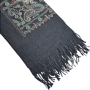 Pashimina cashmere bordado floral e paisley cinza