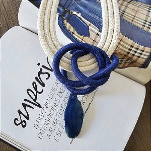 Colar Design Natural algodão com ágata azul
