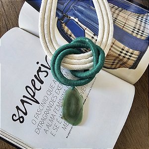 Colar Design Natural algodão com ágata verde