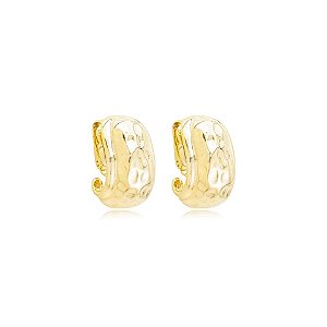 Brinco pressão meia argola martelado ouro semijoia