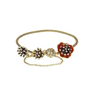 Pulseira Hector Albertazzi flor carmim ouro vintage