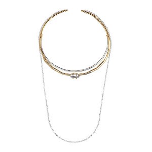 Colar chocker Bah Porto múltipla prata e ouro semijoia