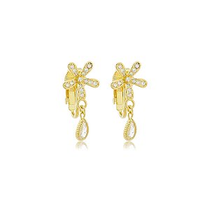 Brinco pressão flor zircônia ouro semijoia 7268305