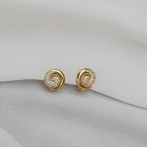 Brinco pressão espiral zircônia ouro semijoia