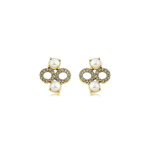 Brinco Nino Bran pérolas cristais swarovski ouro vintage semijoia