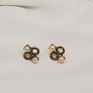 Brinco Nino Bran pérolas cristais swarovski ouro vintage semijoia