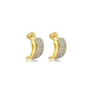 Brinco Nino Bran curvado zircônia ouro vintage semijoia