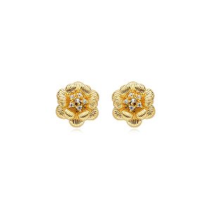 Brinco mini flor zircônia ouro semijoia 6819705