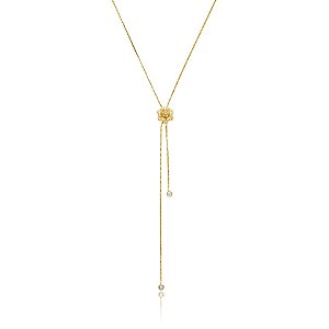 Colar gravatinha mini flor zircônia ouro semijoia 6820005