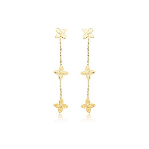 Brinco 2 em 1 florzinhas ouro semijoia 6819605