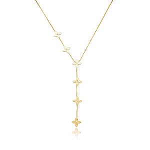 Colar gravatinha florzinhas ouro semijoia 6819905