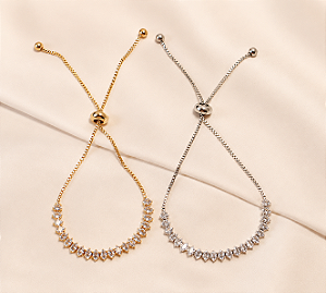 Kit com 2 pulseiras gravatinhas rivieras zircônias navetes ouro e ródio semijoia 5364205
