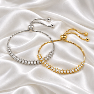 Kit com 2 pulseiras gravatinhas rivieras zircônias navetes ouro e ródio semijoia 5364205