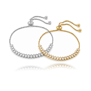 Kit com 2 pulseiras gravatinhas rivieras zircônias navetes ouro e ródio semijoia 5364205