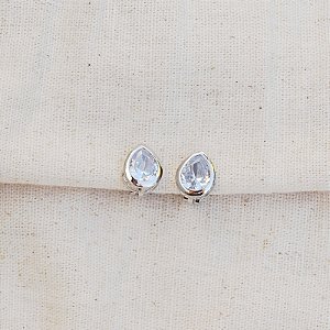 Brinco pressão gota cristal ródio semijoia 7301705
