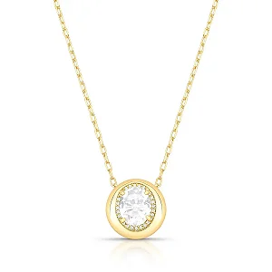Colar pingente oval zircônia cristal ouro semijoia