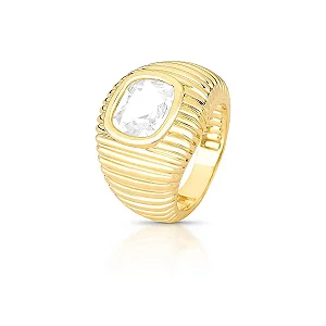 Anel texturizado cristal quadrado ouro semijoia