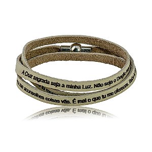 Pulseira Fernanda Villela couro cru Oração São Bento