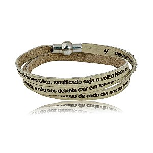 Pulseira Fernanda Villela couro cru oração Pai Nosso