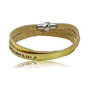 Pulseira Fernanda Villela couro dourado Salmo 23