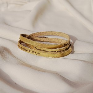 Pulseira Fernanda Villela couro dourado Salmo 23