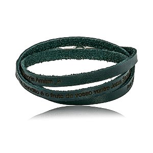 Pulseira Fernanda Villela couro preto Oração Ave Maria