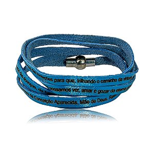 Pulseira Fernanda Villela couro azul Oração N Sra Aparecida