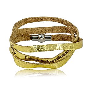 Pulseira Fernanda Villela couro dourado mantra Entrego