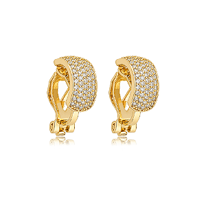 Brinco pressão meia argolinha zircônia ouro semijoia VB0769