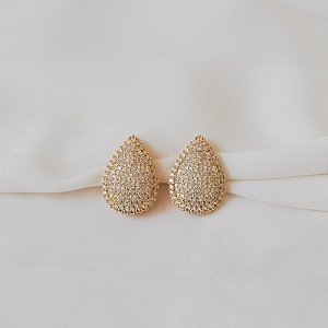 Brinco pressão gota zircônias ouro semijoia VB0760