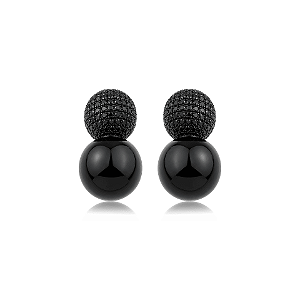 Brinco esfera zircônia black ródio negro semijoia VB0702